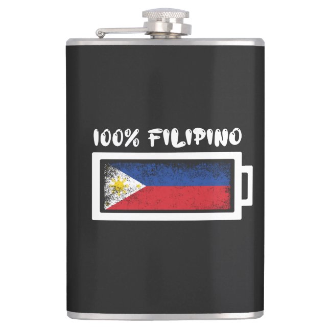 100 Percent Filipino Flag Hip Flask (Front)