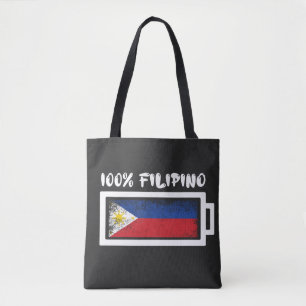 100 Percent Filipino Flag Tote Bag
