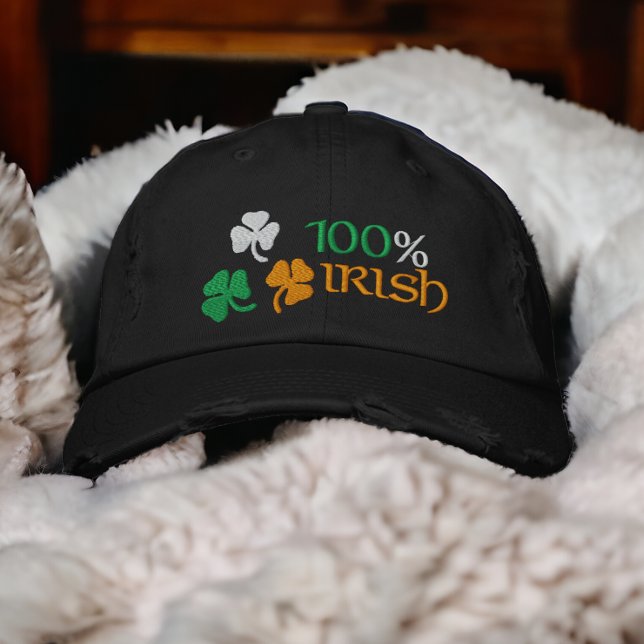 100 Percent Irish Shamrocks Embroidered Hat (Shamrocks Embroidered Baseball Cap from Ricaso. Ideal for St Patrick's Day 100%  Irish )