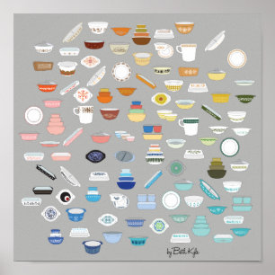 100 Pieces of Pyrex - Dark Grey Poster