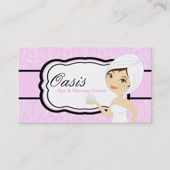 100 Pink Damask Spa Therapy Massage Business Card (Front)