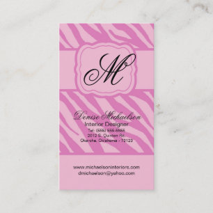 100 Pink on Pink Zebra Print Initial Business Card