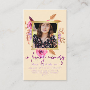 100 Pretty Floral Prayer Funeral Memorial PHOTO Business Card