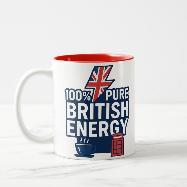 100% Pure British Energy Funny UK Pride  Two-Tone Coffee Mug (Left)