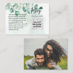 100 QR CODE WEDDING RSVP Greenery PHOTO Enclosure  Business Card