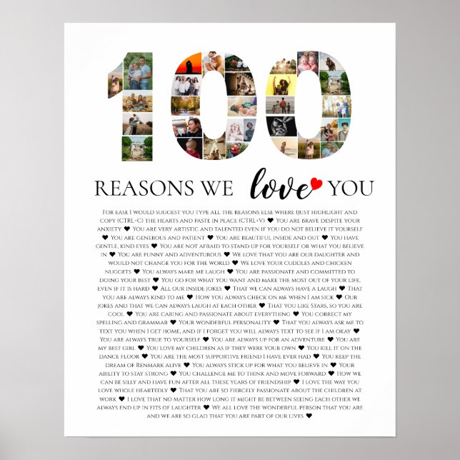 100 reasons why we love you birthday grandparent poster (Front)