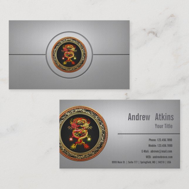 [100] Red and Yellow Dragons Business Card (Front/Back)