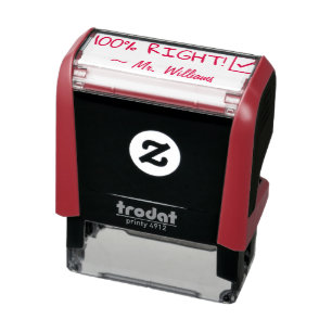 "100% RIGHT!" + Custom Educator Name Rubber Stamp