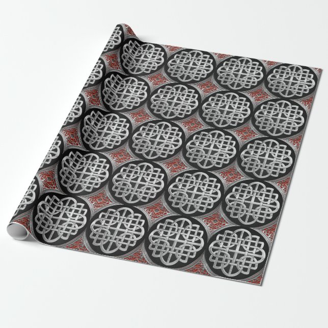 [100] Sacred Celtic Silver Knot Cross Wrapping Paper (Unrolled)