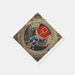 [100] Sacred Gold Egyptian Winged Scarab with Ankh Napkin