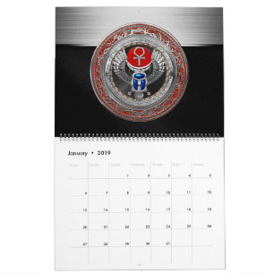[100] Sacred Silver Egyptian Winged Scarab & Ankh Calendar