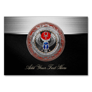 [100] Sacred Silver Egyptian Winged Scarab & Ankh Table Number