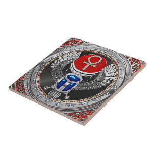 [100] Sacred Silver Egyptian Winged Scarab & Ankh Tile