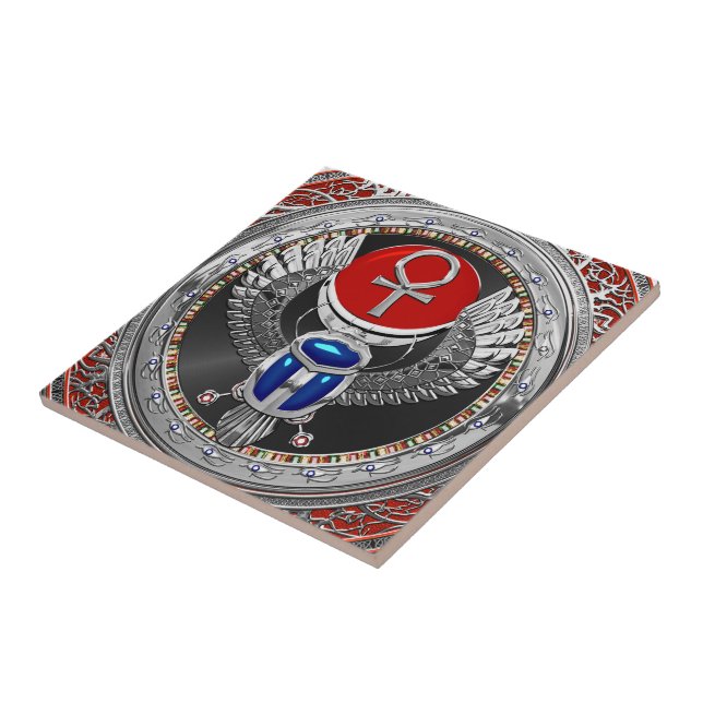 [100] Sacred Silver Egyptian Winged Scarab & Ankh Tile (Side)