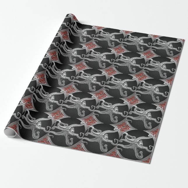 [100] Sacred Silver Octopus in Defensive Posture Wrapping Paper (Unrolled)