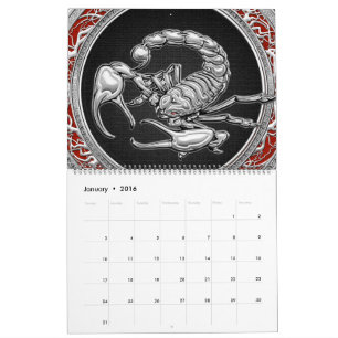 [100] Sacred Silver Scorpion on Black Calendar