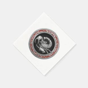 [100] Sacred Silver Scorpion on Black Napkin