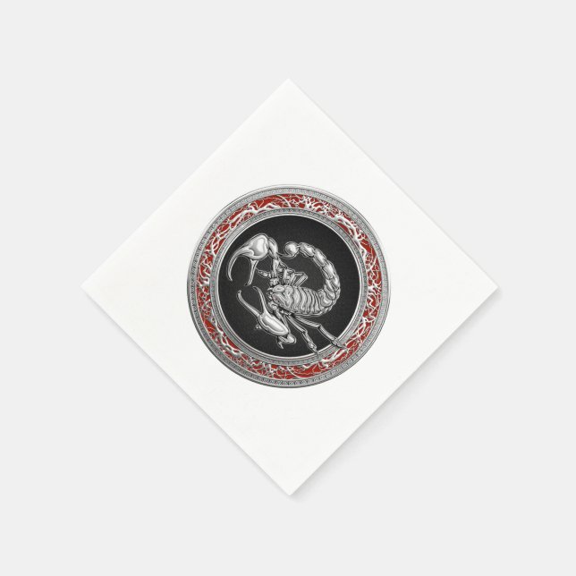 [100] Sacred Silver Scorpion on Black Napkin (Corner)