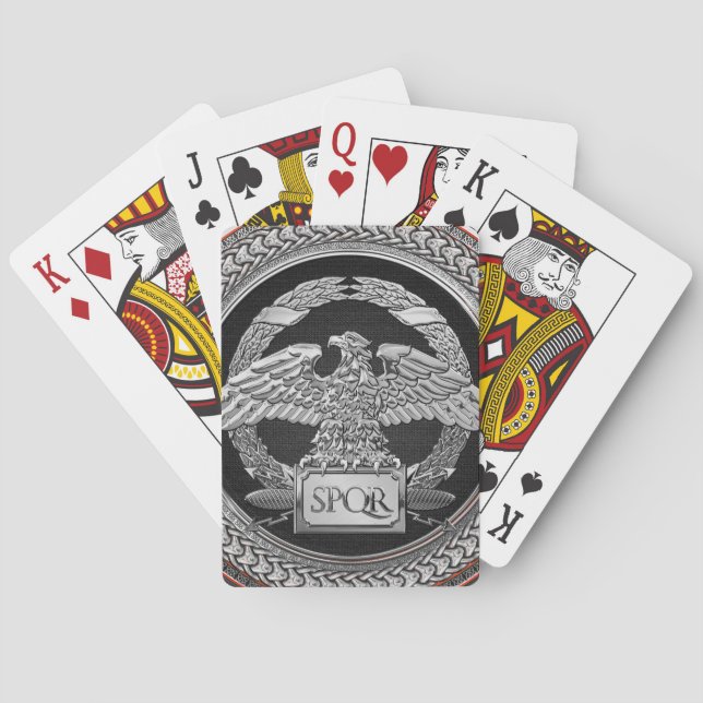 [100] Silver Roman Imperial Eagle over Medallion Playing Cards (Back)