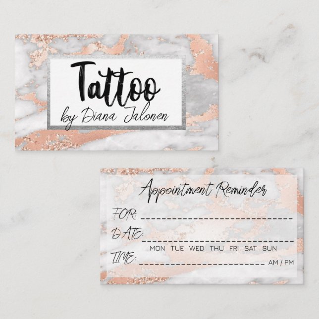 100 Tattoo Artist Appointment Reminder Rose Marble Business Card (Front/Back)