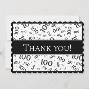 100 "Thank you!" Black and White Number Pattern Thank You Card