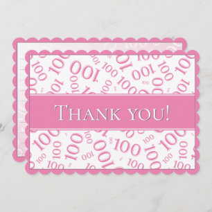 100 "Thank you!" Pink and White Number Pattern Thank You Card