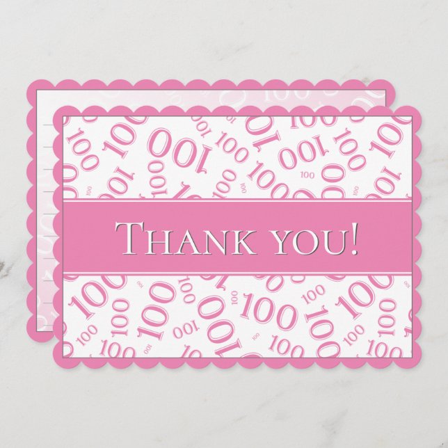 100 "Thank you!" Pink and White Number Pattern Thank You Card (Front/Back)