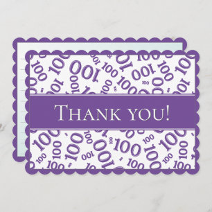 100 "Thank you!" Purple/White Number Pattern Thank You Card