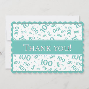 100 "Thank you!" Teal and White Number Pattern Thank You Card