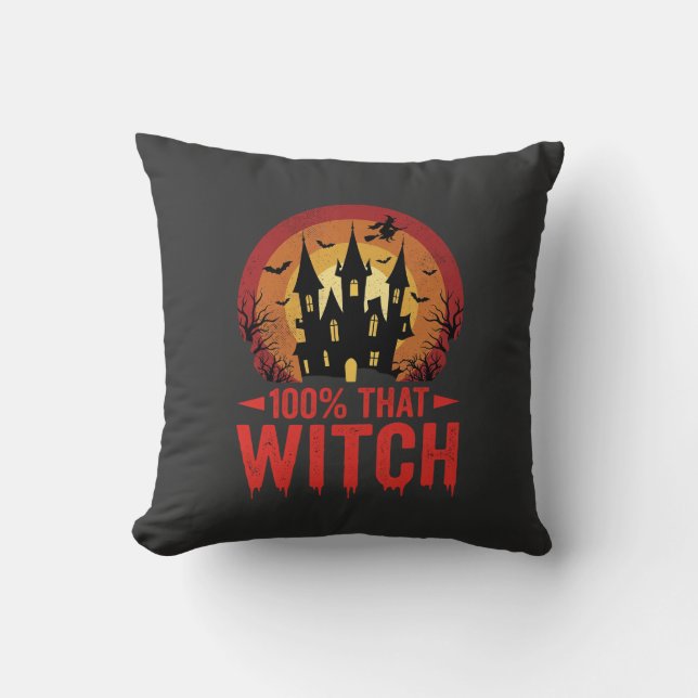 100% That Witch Halloween Castle Cushion (Front)