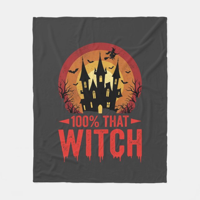 100% That Witch Halloween Castle Fleece Blanket (Front)