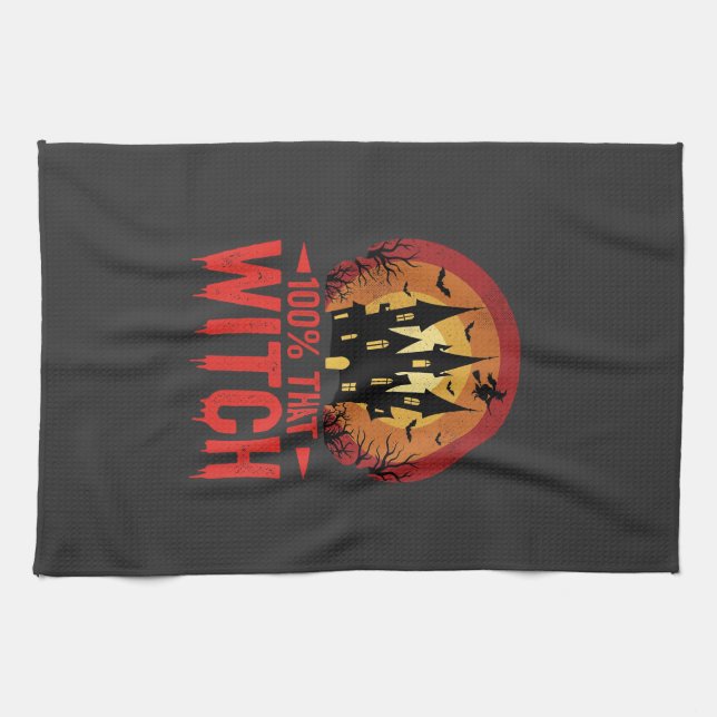 100% That Witch Halloween Castle Tea Towel (Horizontal)