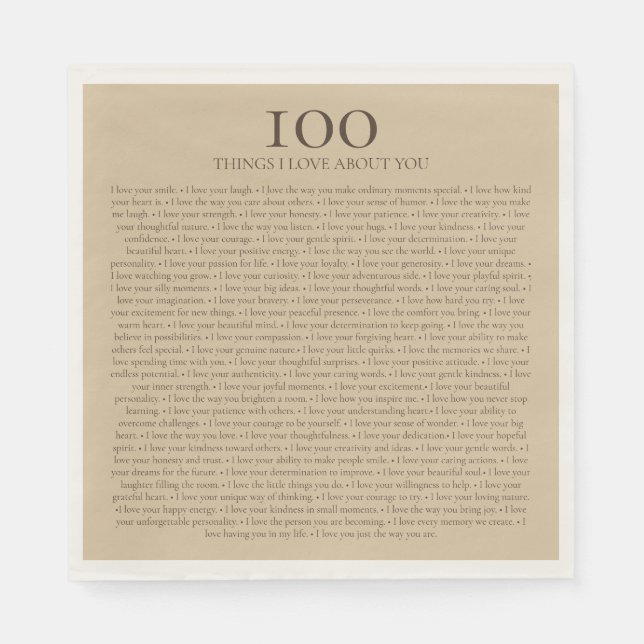 100 Things I Love About You Customisable Gift  Napkin (Front)