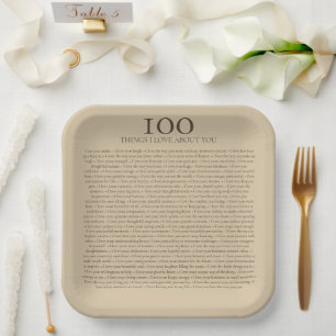 100 Things I Love About You Customisable Gift  Paper Plate