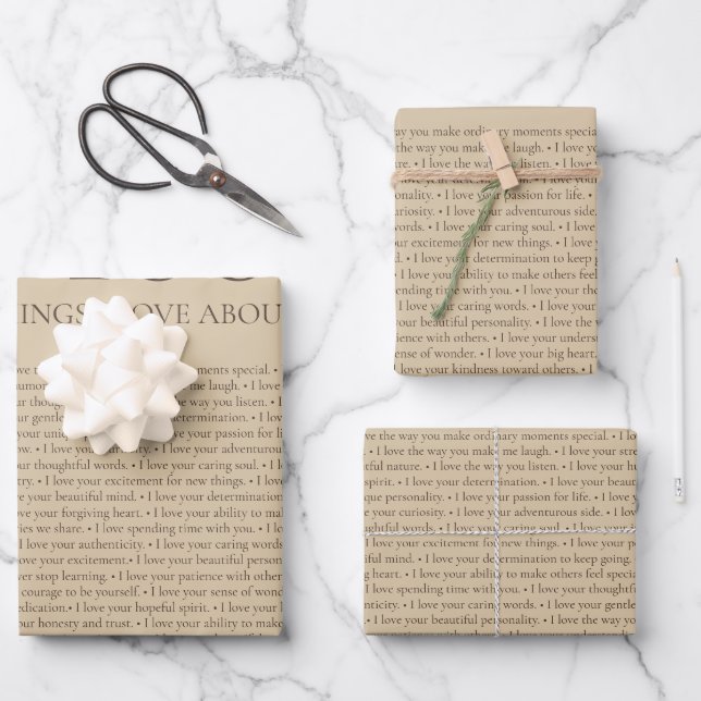 100 Things I Love About You Customisable Gift  Wrapping Paper Sheet (Front)