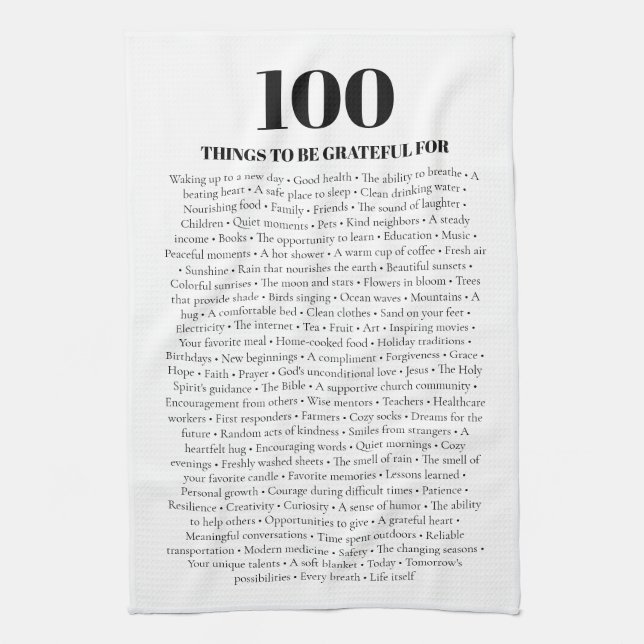 100 Things To Be Grateful For Customisable Gift  Tea Towel (Vertical)
