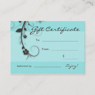 /100 Turquoise blue brown Floral Swirls Gift Card