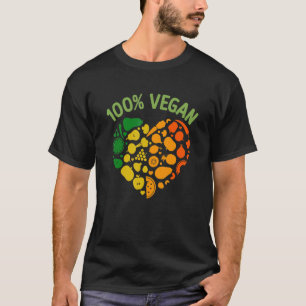100 Vegan Colourful heart cool Vegan fruits veggie T-Shirt