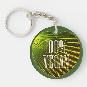100% Vegan - Motivating Slogan Green Heart Key Ring
