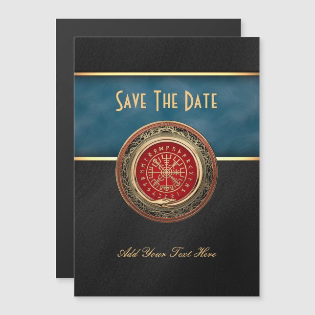 [100] Vegvisir - Viking Gold Magic Runic Compass Magnetic Invitation (Front/Back)