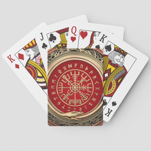 [100] Vegvisir - Viking Gold Magic Runic Compass Playing Cards (Back)