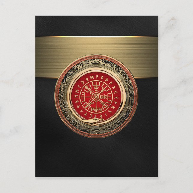 [100] Vegvisir - Viking Gold Magic Runic Compass Postcard (Front)