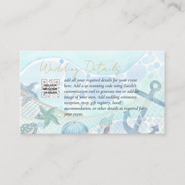 100 x Beach Coastal Wedding Details Enclosure Business Card (Front)
