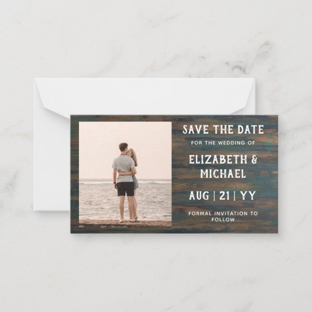 100 x BUDGET Photo Save Dates Rustic Wood Card (Front)