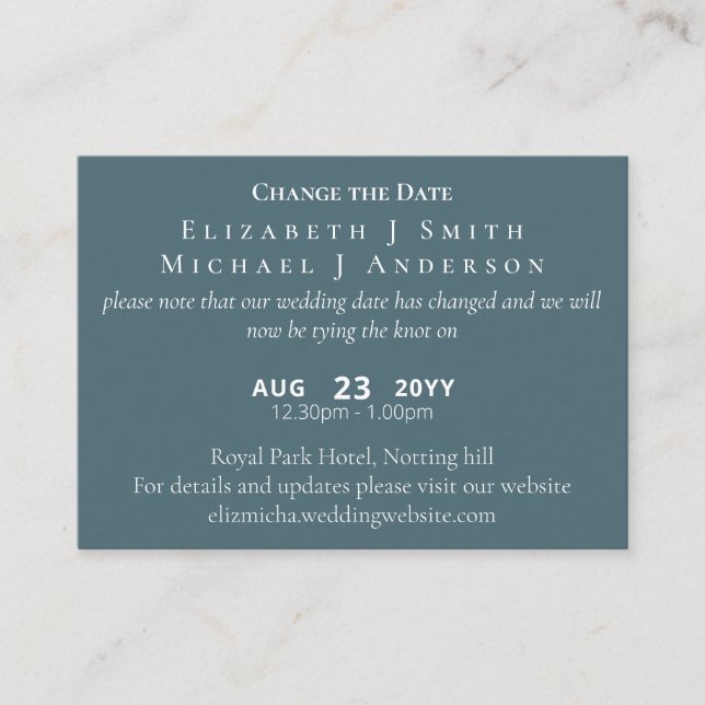 100 x PHOTO Change of Date Postponement incl ENVL. Advice Card (Front)