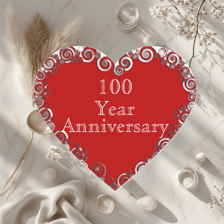 100 Year Anniversary Milestone Romantic Modern  Heart Sticker