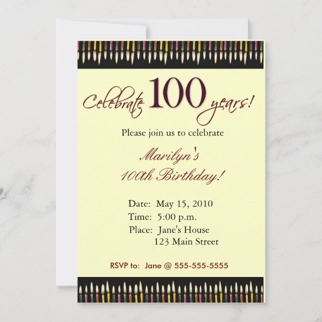 100 Year old Birthday party invitation (Front)