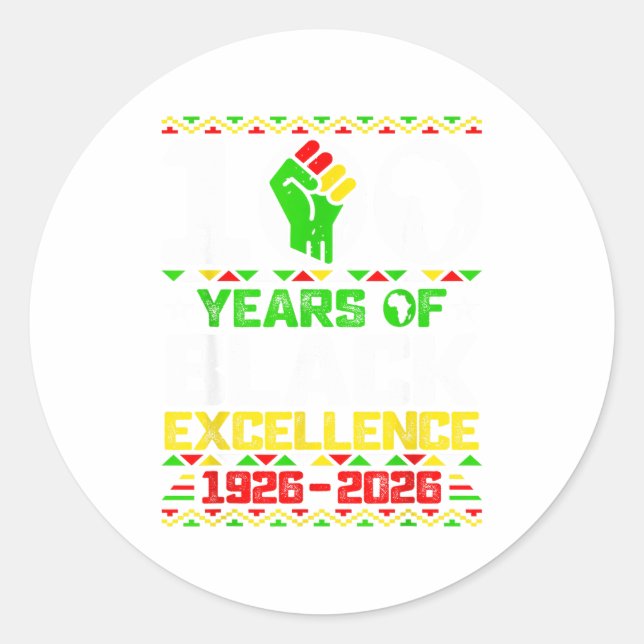 100 Years Black Excellence Centennial Classic Round Sticker (Front)