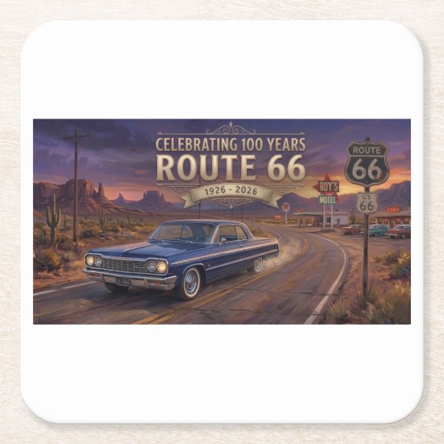 100 Years Of Route 66 Square Paper Coaster (Front)