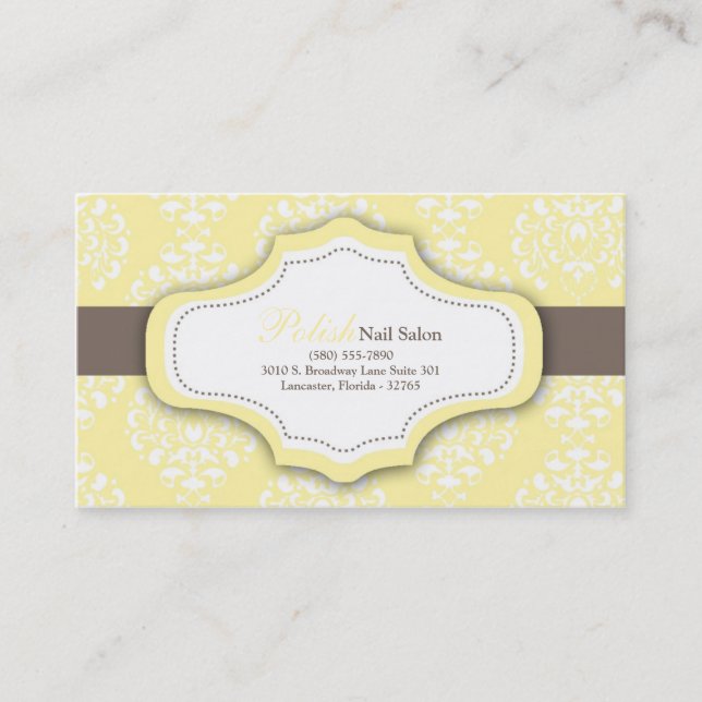 100 Yellow Damask Nail Technician Business Card (Front)